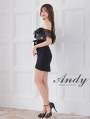 Andy/AN-ON2839/ミニドレス/キャバドレス/レース/オフショルダー/リボン/タイト/切替ワンピース