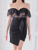 Andy/AN-ON2839/ミニドレス/キャバドレス/レース/オフショルダー/リボン/タイト/切替ワンピース