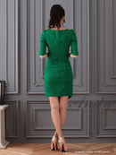 Andy/AN-ON2841/ワンピース/ミディアムドレス/キャバドレス/ワンカラー/チェーンパイピング/フロントジップ/袖あり/半袖/アシンメトリー/タイト