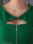 Andy/AN-ON2841/ワンピース/ミディアムドレス/キャバドレス/ワンカラー/チェーンパイピング/フロントジップ/袖あり/半袖/アシンメトリー/タイト