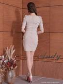 Andy/AN-ON2841/ワンピース/ミディアムドレス/キャバドレス/ワンカラー/チェーンパイピング/フロントジップ/袖あり/半袖/アシンメトリー/タイト