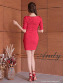 Andy/AN-ON2841/ワンピース/ミディアムドレス/キャバドレス/ワンカラー/チェーンパイピング/フロントジップ/袖あり/半袖/アシンメトリー/タイト