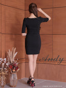 Andy/AN-ON2841/ワンピース/ミディアムドレス/キャバドレス/ワンカラー/チェーンパイピング/フロントジップ/袖あり/半袖/アシンメトリー/タイト