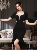 Andy/AN-ON2843/ワンピース/ミディアムドレス/キャバドレス/フロントジップ/マーメイド/カットアウト/袖あり/半袖