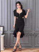 Andy/AN-ON2843/ワンピース/ミディアムドレス/キャバドレス/フロントジップ/マーメイド/カットアウト/袖あり/半袖