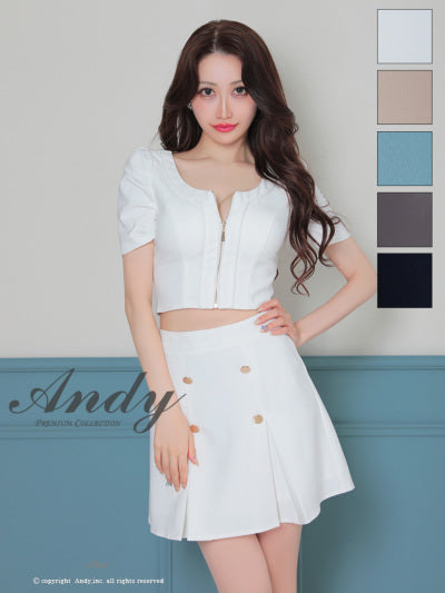 Andy/AN-ON2844/セットアップ/ミニドレス/キャバドレス/フロントジップ/半袖/袖あり/ストレッチ/ボックスプリーツ/フレア