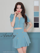 Andy/AN-ON2844/セットアップ/ミニドレス/キャバドレス/フロントジップ/半袖/袖あり/ストレッチ/ボックスプリーツ/フレア