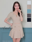 Andy/AN-ON2844/セットアップ/ミニドレス/キャバドレス/フロントジップ/半袖/袖あり/ストレッチ/ボックスプリーツ/フレア