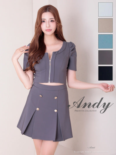 Andy/AN-ON2844/セットアップ/ミニドレス/キャバドレス/フロントジップ/半袖/袖あり/ストレッチ/ボックスプリーツ/フレア