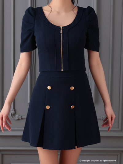 Andy/AN-ON2844/セットアップ/ミニドレス/キャバドレス/フロントジップ/半袖/袖あり/ストレッチ/ボックスプリーツ/フレア