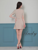Andy/AN-ON2844/セットアップ/ミニドレス/キャバドレス/フロントジップ/半袖/袖あり/ストレッチ/ボックスプリーツ/フレア