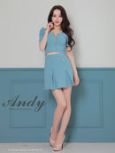 Andy/AN-ON2844/セットアップ/ミニドレス/キャバドレス/フロントジップ/半袖/袖あり/ストレッチ/ボックスプリーツ/フレア