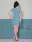 Andy/AN-ON2844/セットアップ/ミニドレス/キャバドレス/フロントジップ/半袖/袖あり/ストレッチ/ボックスプリーツ/フレア