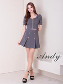 Andy/AN-ON2844/セットアップ/ミニドレス/キャバドレス/フロントジップ/半袖/袖あり/ストレッチ/ボックスプリーツ/フレア