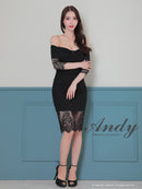 Andy/AN-ON2847/ワンピース/ミニドレス/キャバドレス/レース/オフショルダー/袖あり/七分袖/ワンカラー
