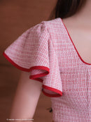 Andy/AN-ON2845/ワンピース/ミディアムドレス/キャバドレス/フロントジップ/アシンメトリー/フリルデザイン/半袖/袖あり/チェーンベルト付き/膝丈