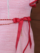 Andy/AN-ON2845/ワンピース/ミディアムドレス/キャバドレス/フロントジップ/アシンメトリー/フリルデザイン/半袖/袖あり/チェーンベルト付き/膝丈