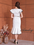 Andy/AN-ON2845/ワンピース/ミディアムドレス/キャバドレス/フロントジップ/アシンメトリー/フリルデザイン/半袖/袖あり/チェーンベルト付き/膝丈