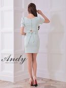 Andy/AN-ON2846/ワンピース/ミニドレス/キャバドレス/フロントジップ/袖あり/半袖/リボン/タイト