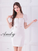 Andy/AN-ON2846/ワンピース/ミニドレス/キャバドレス/フロントジップ/袖あり/半袖/リボン/タイト