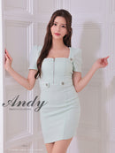 Andy/AN-ON2846/ワンピース/ミニドレス/キャバドレス/フロントジップ/袖あり/半袖/リボン/タイト