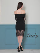 Andy/AN-ON2847/ワンピース/ミニドレス/キャバドレス/レース/オフショルダー/袖あり/七分袖/ワンカラー