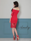 Andy/AN-ON2847/ワンピース/ミニドレス/キャバドレス/レース/オフショルダー/袖あり/七分袖/ワンカラー