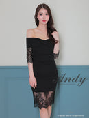Andy/AN-ON2847/ワンピース/ミニドレス/キャバドレス/レース/オフショルダー/袖あり/七分袖/ワンカラー