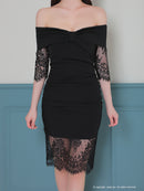 Andy/AN-ON2847/ワンピース/ミニドレス/キャバドレス/レース/オフショルダー/袖あり/七分袖/ワンカラー