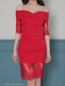 Andy/AN-ON2847/ワンピース/ミニドレス/キャバドレス/レース/オフショルダー/袖あり/七分袖/ワンカラー