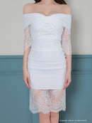 Andy/AN-ON2847/ワンピース/ミニドレス/キャバドレス/レース/オフショルダー/袖あり/七分袖/ワンカラー