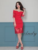 Andy/AN-ON2847/ワンピース/ミニドレス/キャバドレス/レース/オフショルダー/袖あり/七分袖/ワンカラー