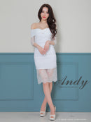Andy/AN-ON2847/ワンピース/ミニドレス/キャバドレス/レース/オフショルダー/袖あり/七分袖/ワンカラー