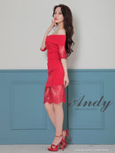 Andy/AN-ON2847/ワンピース/ミニドレス/キャバドレス/レース/オフショルダー/袖あり/七分袖/ワンカラー