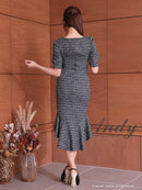 Andy/AN-ON2848/ワンピース/ミニドレス/キャバドレス/タイト/ツイード/カットアウト/フロントジップ/マーメイド/ミディアム/袖あり/半袖