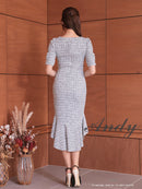 Andy/AN-ON2848/ワンピース/ミニドレス/キャバドレス/タイト/ツイード/カットアウト/フロントジップ/マーメイド/ミディアム/袖あり/半袖