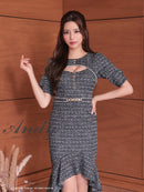 Andy/AN-ON2848/ワンピース/ミニドレス/キャバドレス/タイト/ツイード/カットアウト/フロントジップ/マーメイド/ミディアム/袖あり/半袖