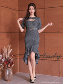 Andy/AN-ON2848/ワンピース/ミニドレス/キャバドレス/タイト/ツイード/カットアウト/フロントジップ/マーメイド/ミディアム/袖あり/半袖
