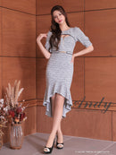 Andy/AN-ON2848/ワンピース/ミニドレス/キャバドレス/タイト/ツイード/カットアウト/フロントジップ/マーメイド/ミディアム/袖あり/半袖