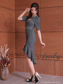 Andy/AN-ON2848/ワンピース/ミニドレス/キャバドレス/タイト/ツイード/カットアウト/フロントジップ/マーメイド/ミディアム/袖あり/半袖