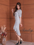 Andy/AN-ON2848/ワンピース/ミニドレス/キャバドレス/タイト/ツイード/カットアウト/フロントジップ/マーメイド/ミディアム/袖あり/半袖