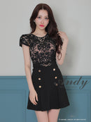 Andy/AN-ON2852/ワンピース/ミニドレス/キャバドレス/レース/切り替え/Aライン/プリーツ/リボン