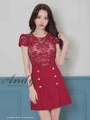 Andy/AN-ON2852/ワンピース/ミニドレス/キャバドレス/レース/切り替え/Aライン/プリーツ/リボン