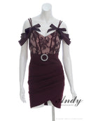 Andy/AN-ON2854/ワンピース/ミニドレス/キャバドレス/2way/レース/リボン/切替/オフショル風/タイト