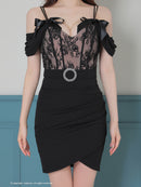 Andy/AN-ON2854/ワンピース/ミニドレス/キャバドレス/2way/レース/リボン/切替/オフショル風/タイト