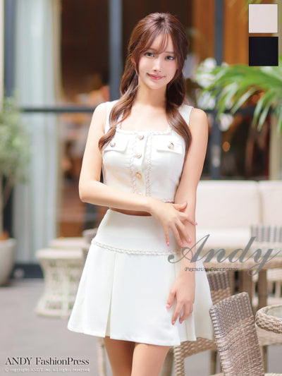 【新品タグ付き】セットアップ ミニドレス 2ピース キャバドレス 白 袖あり 送料無料!】 ツイードセットアップドレス/2ピース/ビジュー