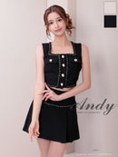 Andy/AN-ON2866/ミニドレス/キャバドレス/セットアップ/ノースリーブ/ツイード/ボックスプリーツ/ボタン/フレア