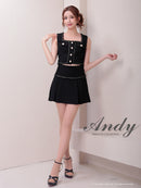 Andy/AN-ON2866/ミニドレス/キャバドレス/セットアップ/ノースリーブ/ツイード/ボックスプリーツ/ボタン/フレア
