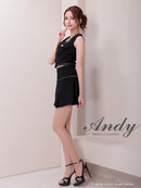 Andy/AN-ON2866/ミニドレス/キャバドレス/セットアップ/ノースリーブ/ツイード/ボックスプリーツ/ボタン/フレア