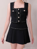 Andy/AN-ON2866/ミニドレス/キャバドレス/セットアップ/ノースリーブ/ツイード/ボックスプリーツ/ボタン/フレア